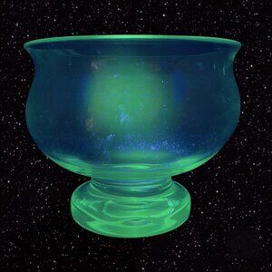 Antique Hand‎ Blown Footed Bowl Clear Console Bowl Vase Glow Manganese 365nm UV